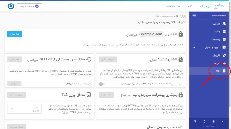 قسمت SSL در پنل کاربری
