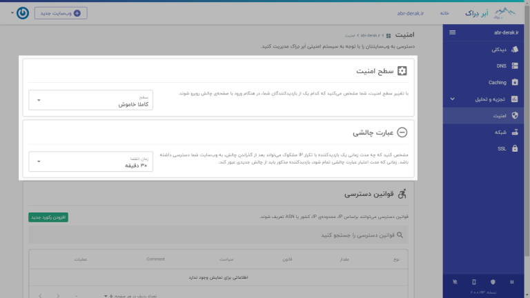 سطح امنیت و عبارت چالشی ابر دراک